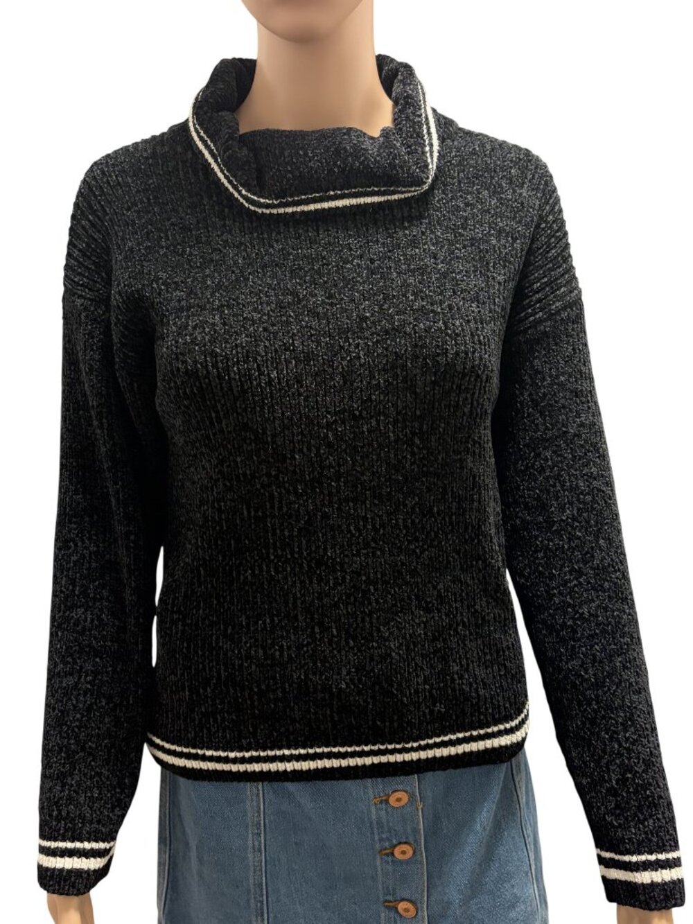 Rachel Zoe Black Chenille Turtleneck Sweater Size Medium